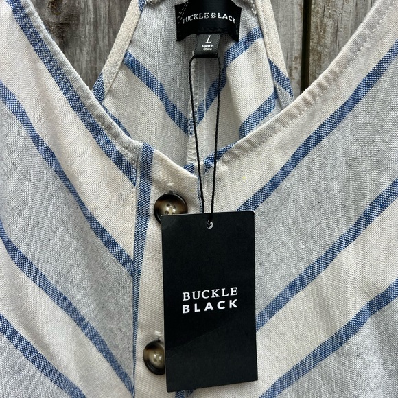 BUCKLE BLACK Blue Stripe Cotton Blend Midi Strap Dress Women’s Large NWT NEW - Picture 4 of 11